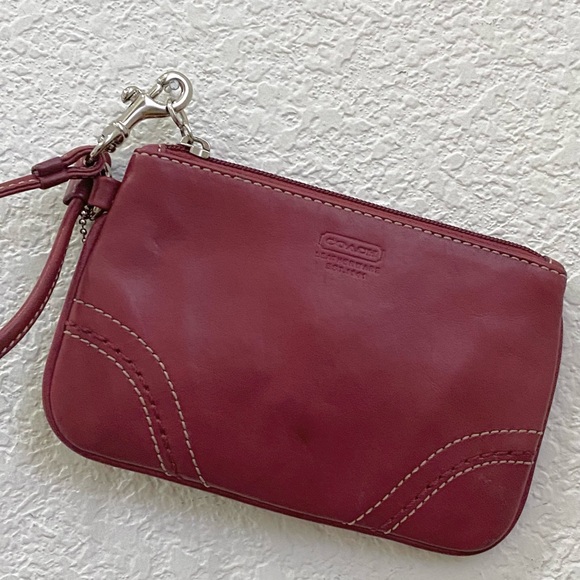 Coach Red Wine Leather Wristlet Small - Picture 3 of 10
